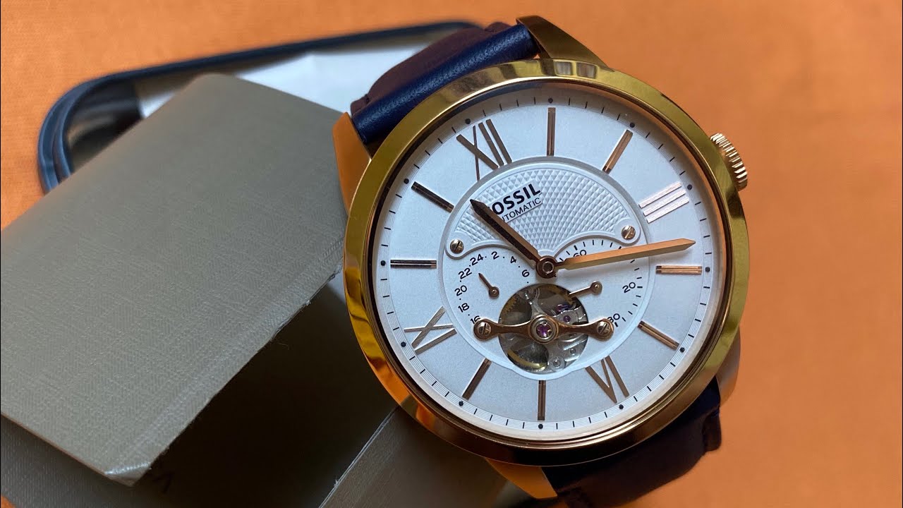 Fossil Townsman Automatic White Dial Navy Blue Leather Strap Watch for Men - ME3171 Watches Fossil   