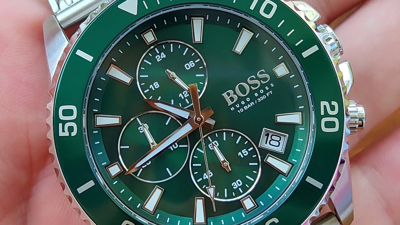 Hugo Boss Admiral Green Dial Silver Mesh Bracelet Watch for Men - 1513905 Watches Hugo Boss   