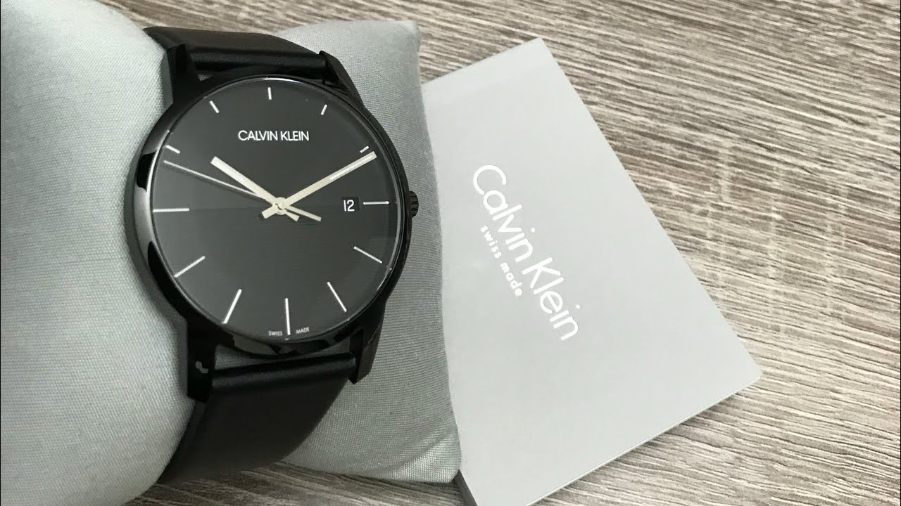 Calvin Klein City Quartz Black Dial Black Leather Strap Watch for Men - K2G2G4C1 Watches Calvin Klein   