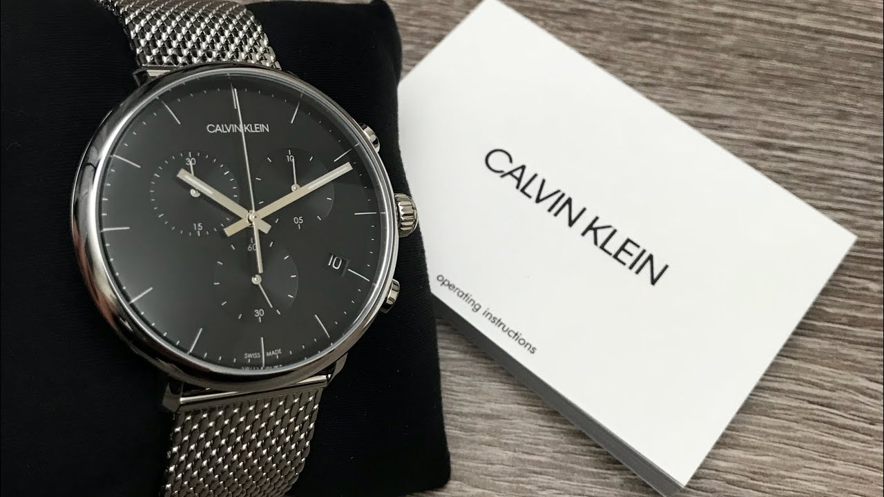 Calvin Klein High Noon Chronograph Black Dial Silver Mesh Bracelet Watch for Men - K8M27121 Watches Calvin Klein   