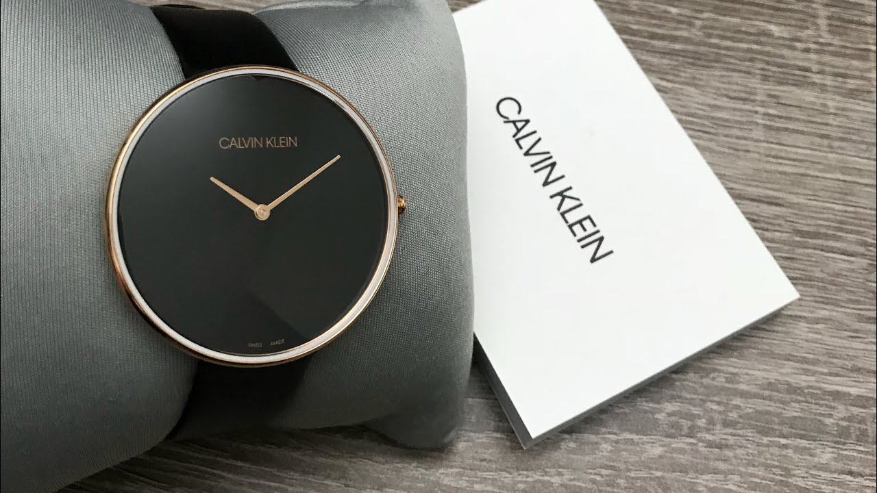 Calvin Klein Full Moon Black Dial Black Leather Strap Watch for Women - K8Y236C1 Watches Calvin Klein   