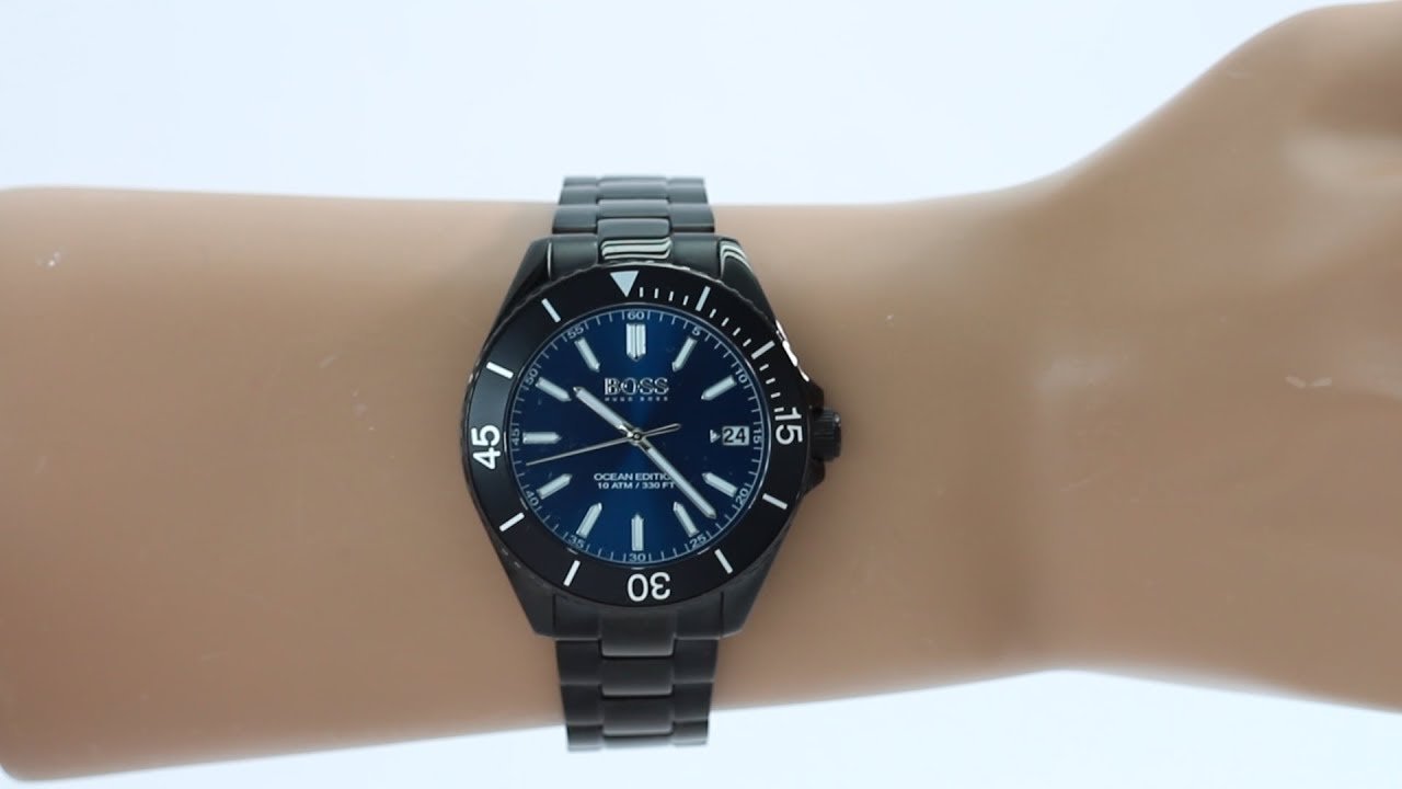 Hugo Boss Ocean Edition Navy Blue Dial Black Steel Strap Watch for Men - 1513743 Watches Hugo Boss   