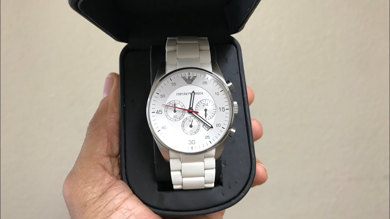 Emporio Armani Sport Chronograph White Dial White Silicone Strap Watch For Men - AR5859 Watches Emporio Armani   