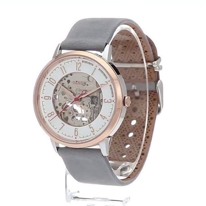 Fossil Vintage Muse Automatic Skeleton White Dial Grey Leather Strap Watch for Women - ME3131 Watches Fossil   