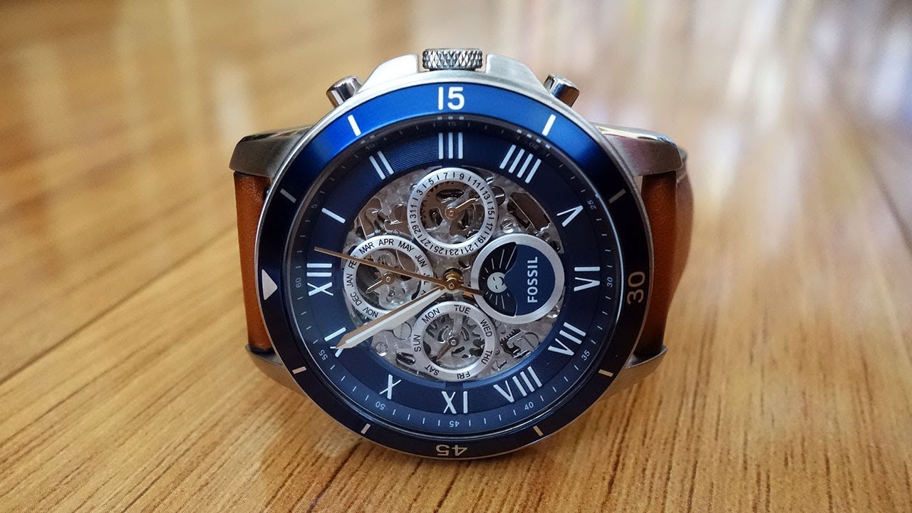 Fossil Grant Sport Automatic Skeleton Blue Dial Brown Leather Strap Watch for Men - ME3140 Watches Fossil   