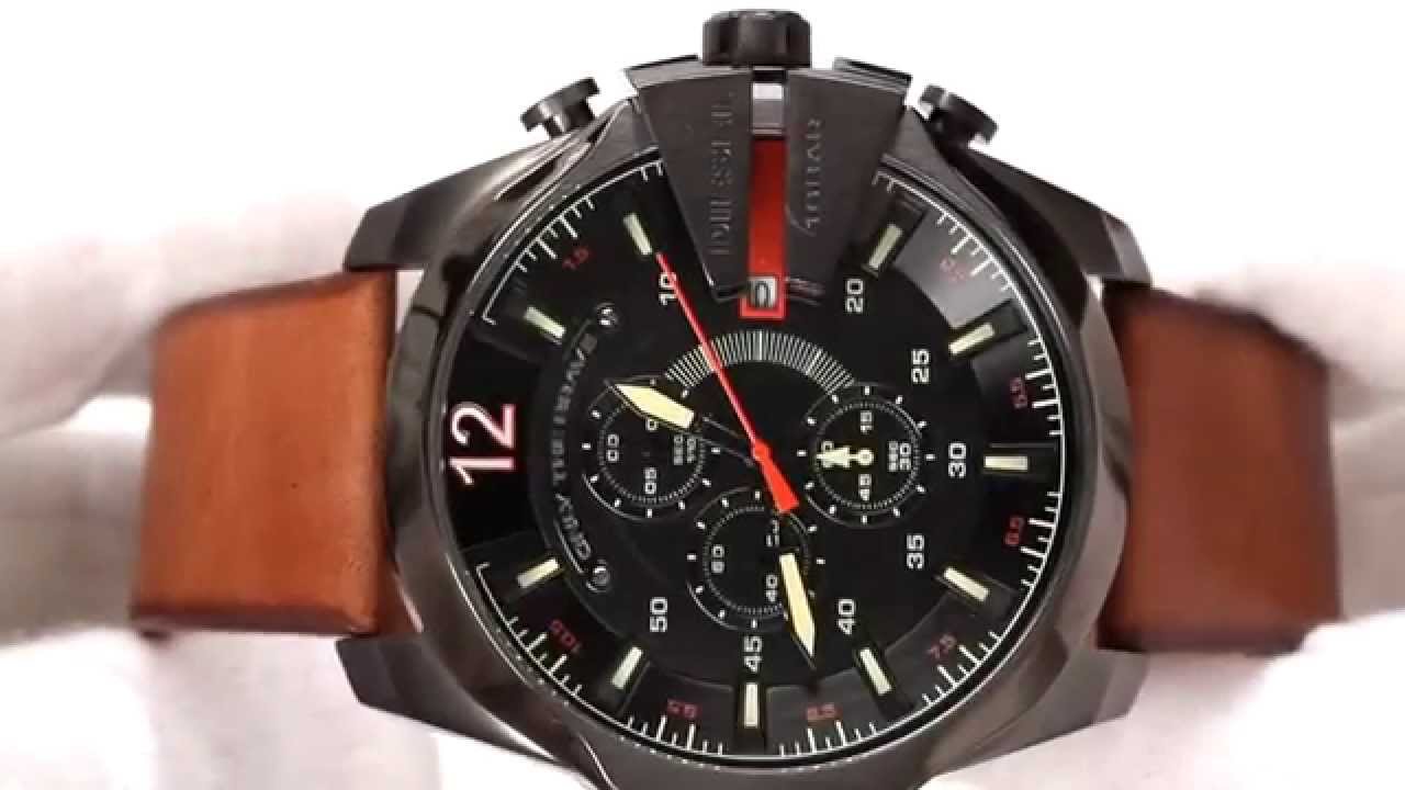 Diesel Mega Chief Quartz Chronograph Brown Leather Watch For Men - DZ4343 Watches Diesel   