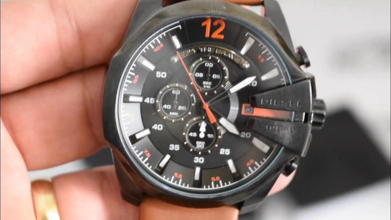 Diesel Mega Chief Quartz Chronograph Brown Leather Watch For Men - DZ4343 Watches Diesel   