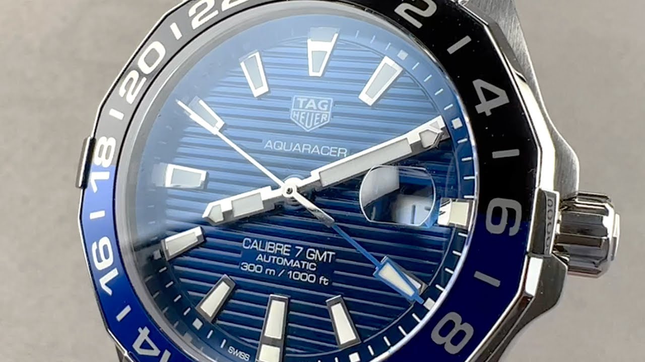 Tag Heuer Aquaracer GMT Calibre 6 Automatic Blue Dial Silver Steel Strap Watch for Men - WAY201T.BA0927 Watches Tag Heuer   