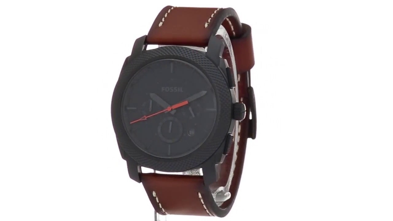 Fossil Machine Chronograph Black Dial Brown Leather Strap Watch for Men - FS5234 Watches Fossil   