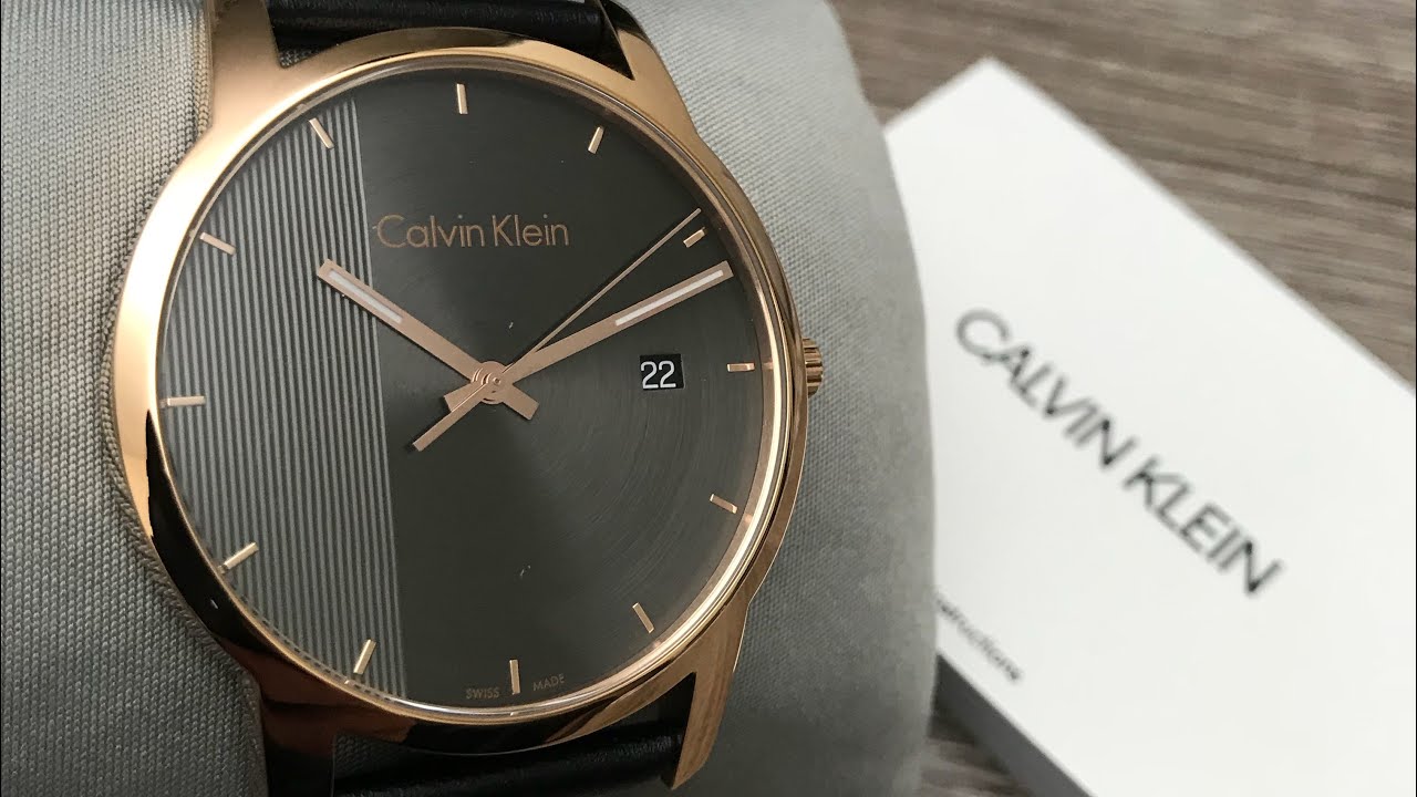 Calvin Klein City Quartz Grey Dial Black Leather Strap Watch for Men - K2G2G6C3 Watches Calvin Klein   