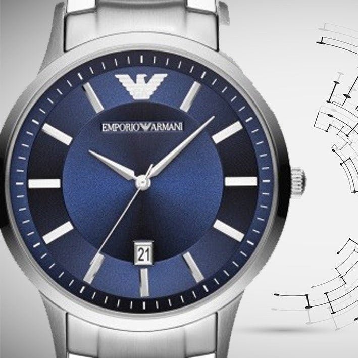 Emporio Armani Renato Blue Dial Silver Stainless Steel Strap Watch For Men - AR2477 Watches Emporio Armani   