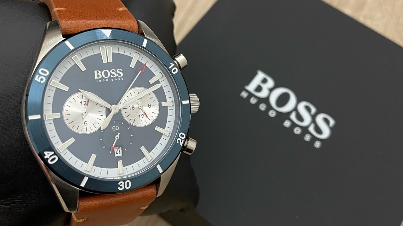 Hugo Boss Santiago Blue Dial Brown Leather Strap Watch for Men - 1513860 Watches Hugo Boss   