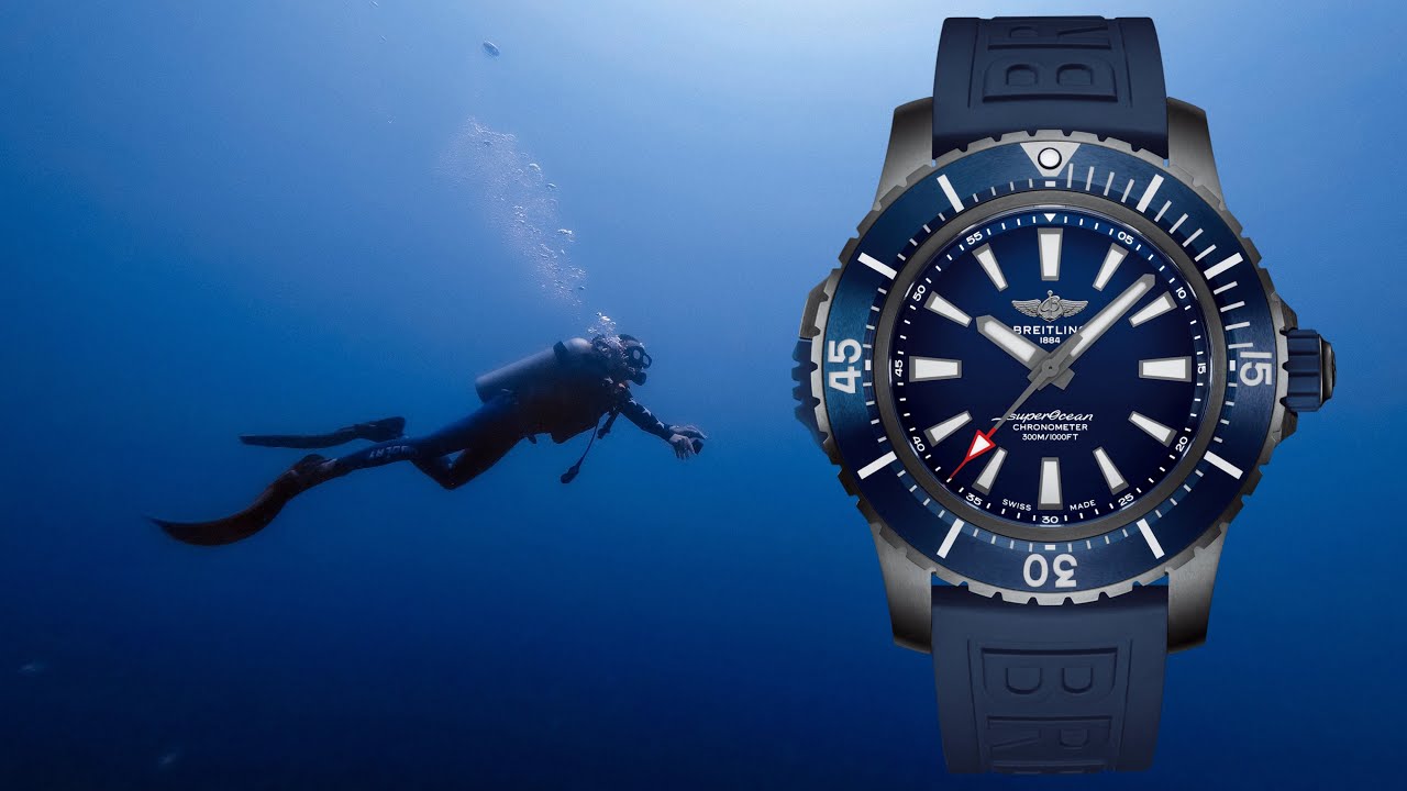 Breitling Superocean Automatic 46mm Blue Dial Blue Rubber Strap Watch for Men - M17368D71C1S1 Watches Breitling   