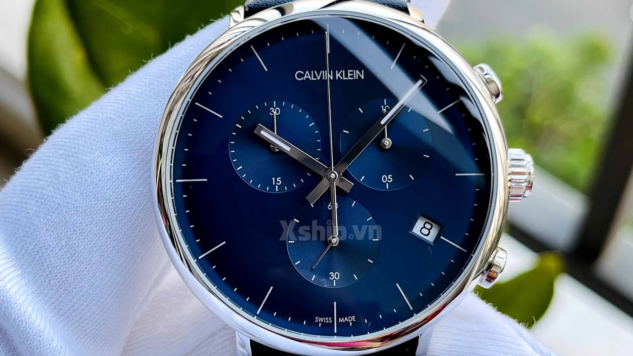 Calvin Klein High Noon Chronograph Blue Dial Black Leather Strap Watch for Men - K8M271CN Watches Calvin Klein   