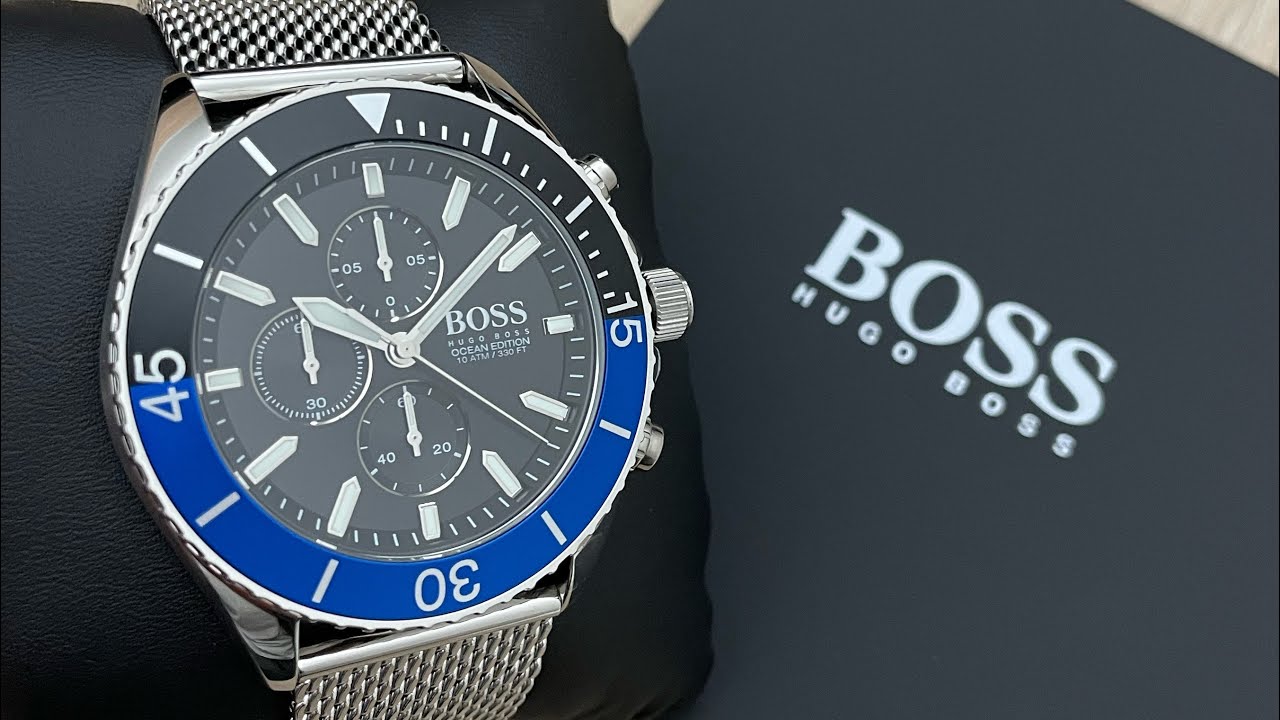 Hugo Boss Ocean Edition Black Dial Silver Mesh Strap Watch for Men - 1513742 Watches Hugo Boss   