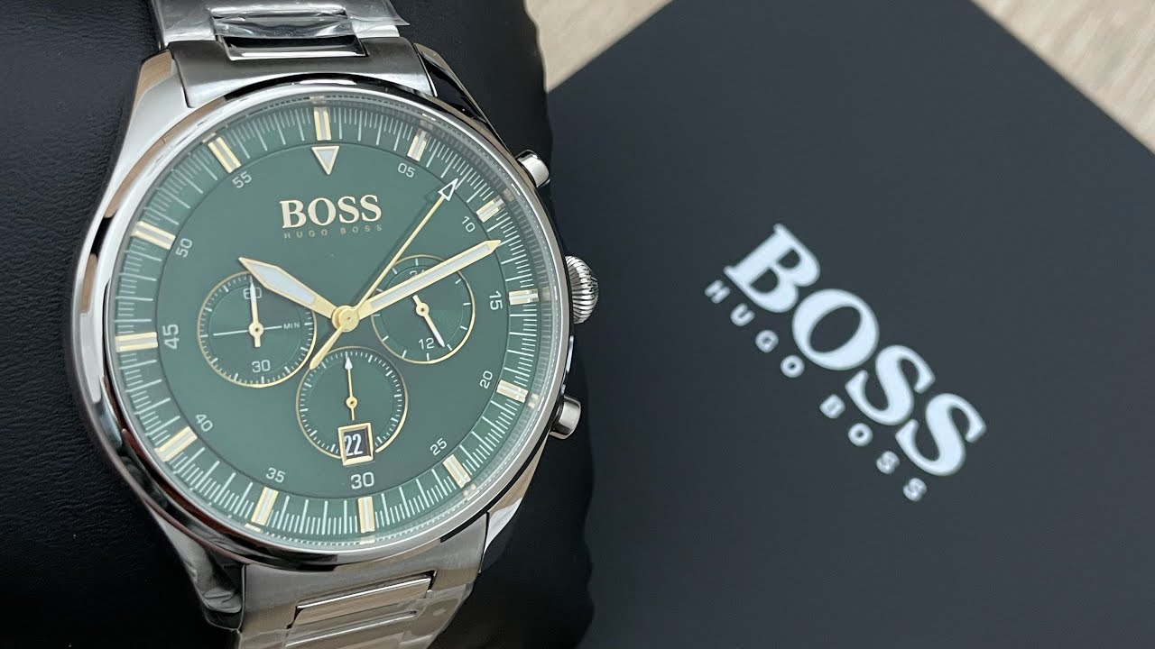 Hugo Boss Pioneer Green Dial Silver Steel Strap Watch for Men - 1513868 Watches Hugo Boss   