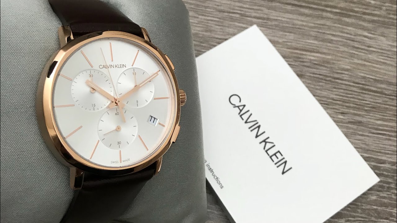 Calvin Klein Posh Chronograph White Dial Brown Leather Strap Watch for Men - K8Q376G6 Watches Calvin Klein   