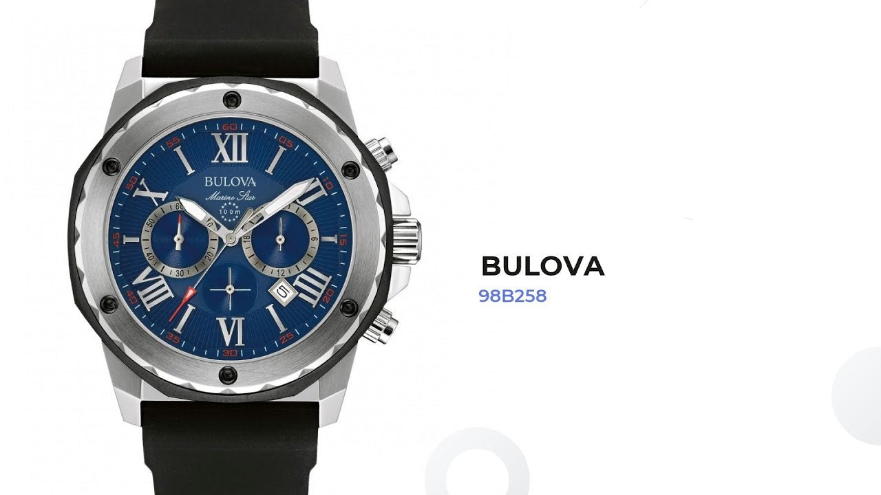 Bulova Marine Star Blue Dial Black Silicone Strap Watch for Men - 98B258 Watches Bulova   