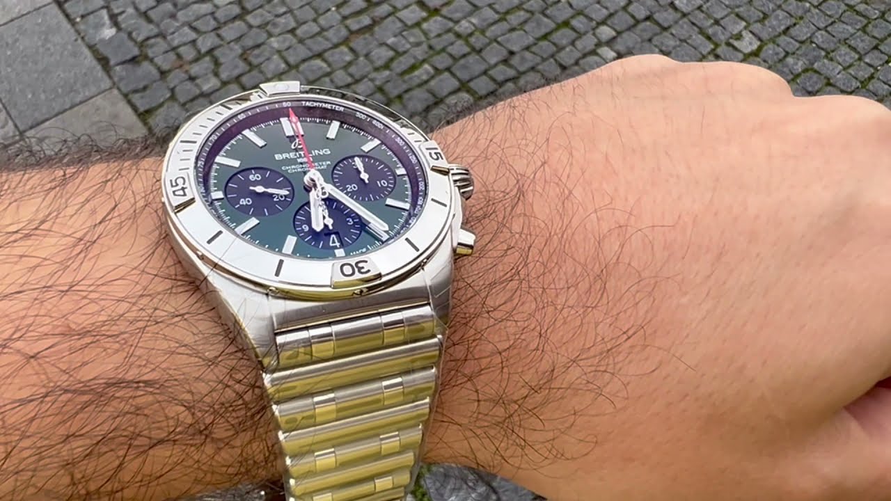 Breitling Chronomat B01 42mm Green Dial Silver Steel Strap Watch for Men - AB01343A1L1A1 Watches Breitling   