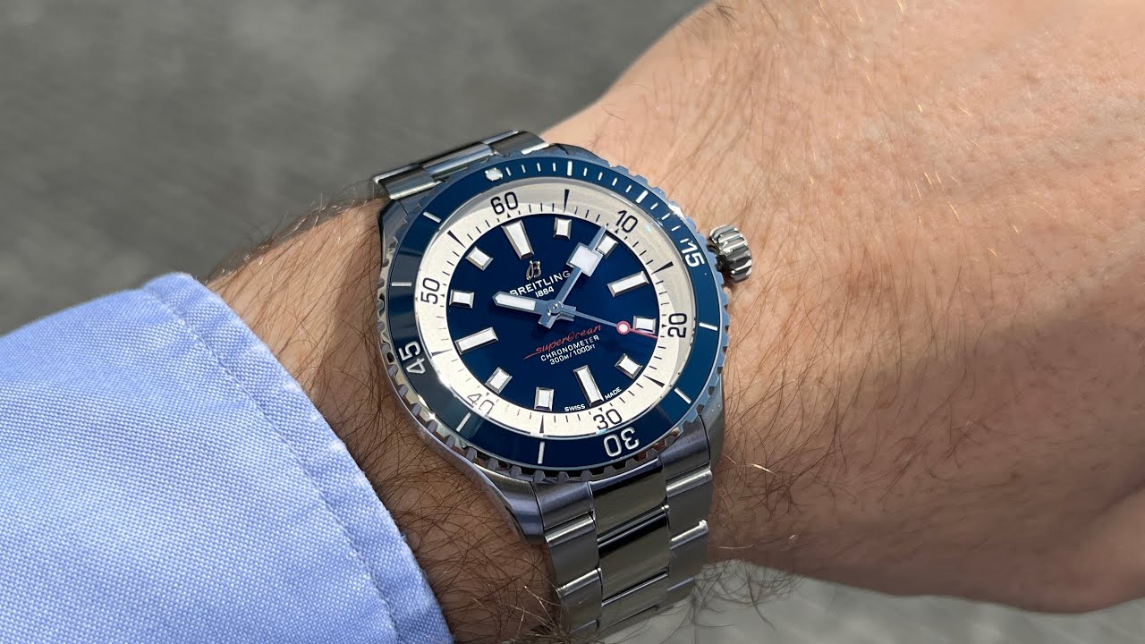 Breitling Superocean Automatic 42mm Blue Dial Silver Steel Strap Watch for Men - A17375E71C1A1 Watches Breitling   