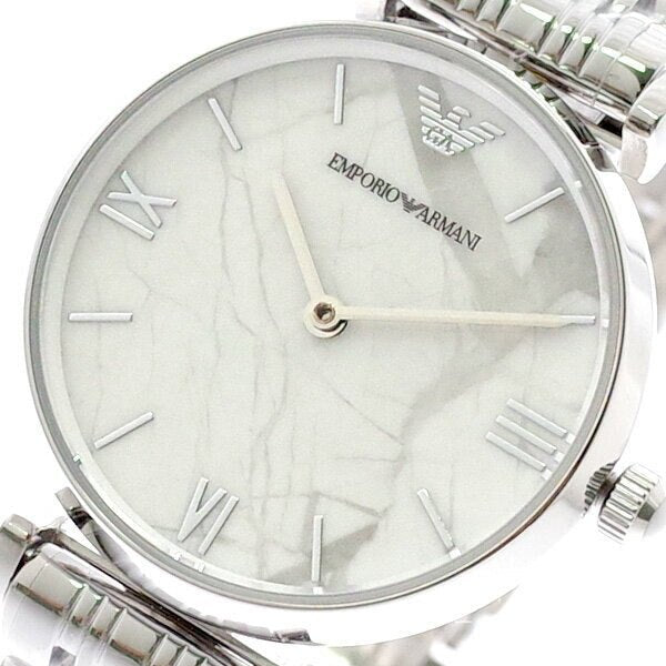 Emporio Armani Gianni T Bar White Marble Dial Stainless Steel Watch For Women - AR11170 Watches Emporio Armani   