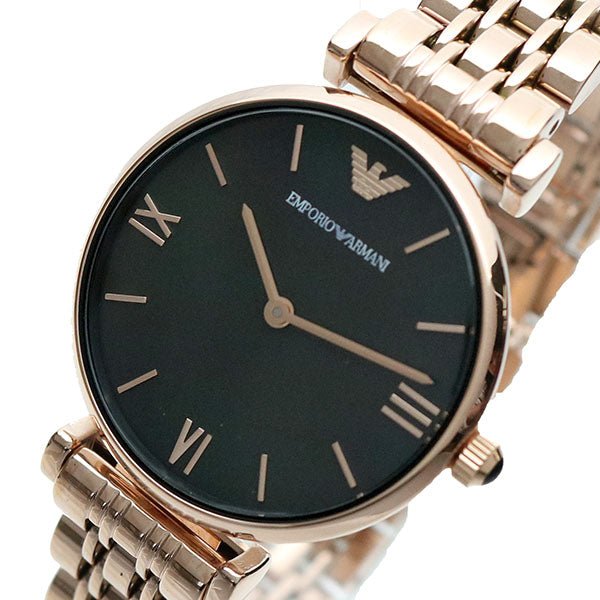 Emporio Armani Gianni T-Bar Black Dial Rose Gold Strap Watch For Women - AR11145 Watches Emporio Armani   