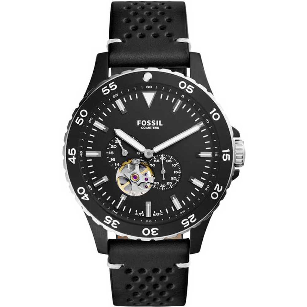 Fossil Crewmaster Sports Automatic Black Dial Black Leather Strap Watch for Men - ME3148 Watches Fossil   