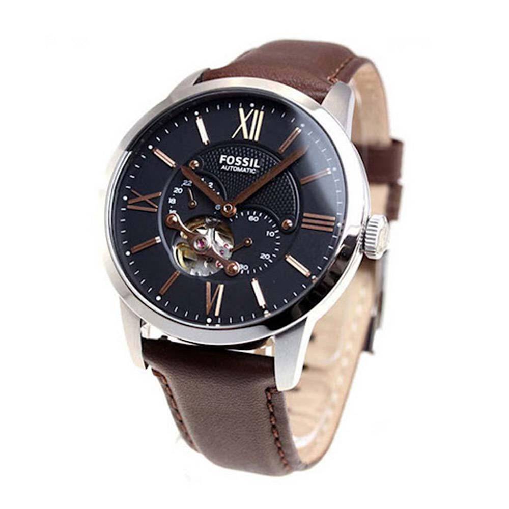 Fossil Townsman Automatic Black Dial Brown Leather Strap Watch for Men - ME3061 Watches Fossil   