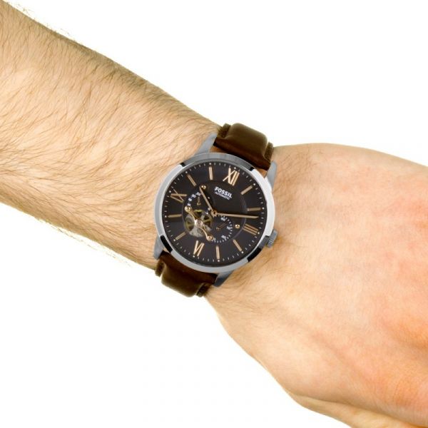 Fossil Townsman Automatic Black Dial Brown Leather Strap Watch for Men - ME3061 Watches Fossil   