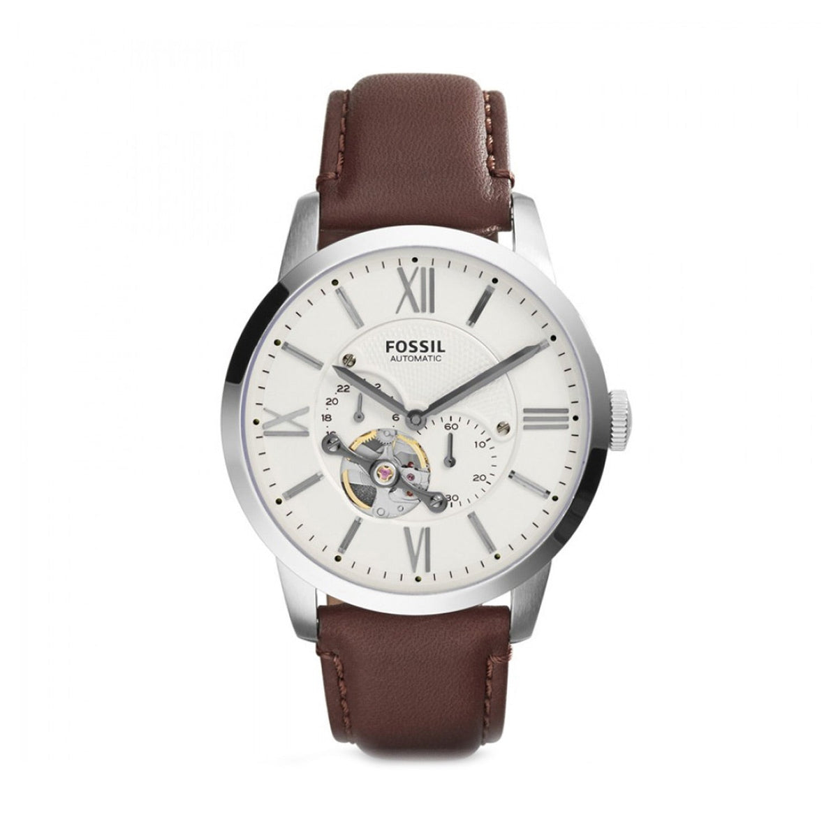 Fossil Townsman Automatic White Dial Brown Leather Strap Watch for Men - ME3064 Watches Fossil   