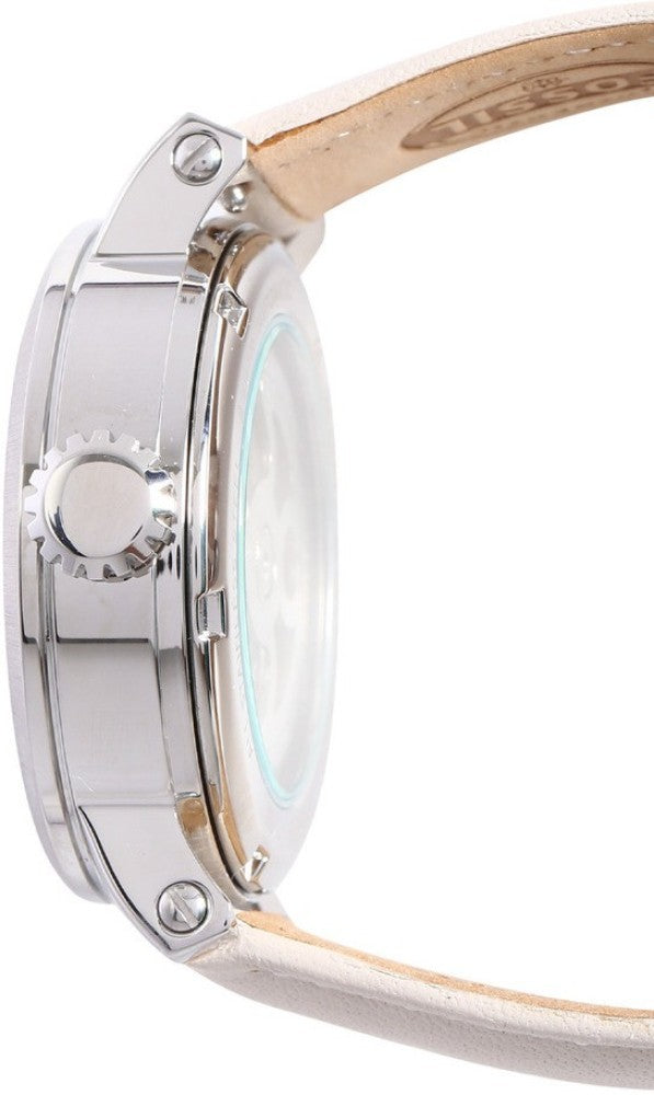 Fossil Boyfriend Automatic Skeleton Silver Dial White Leather Strap Watch for Women - ME3069 Watches Fossil   