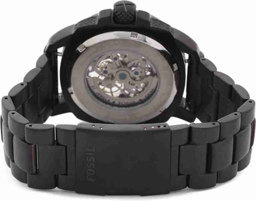 Fossil Modern Machine Automatic Silver Dial Black Steel Strap Watch for Men - ME3080 Watches Fossil   