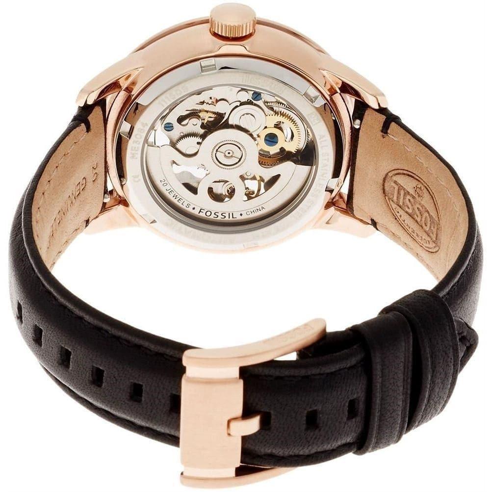 Fossil Townsman Automatic Skeleton Black Dial Black Leather Strap Watch for Men - ME3084 Watches Fossil   