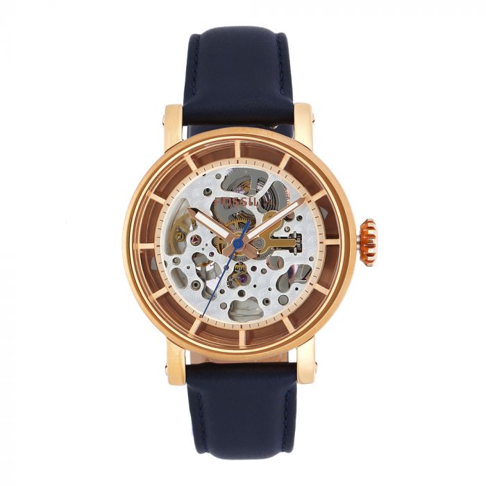 Fossil Original Boyfriend Skeleton White Dial Blue Leather Strap Watch for Women - ME3086 Watches Fossil   