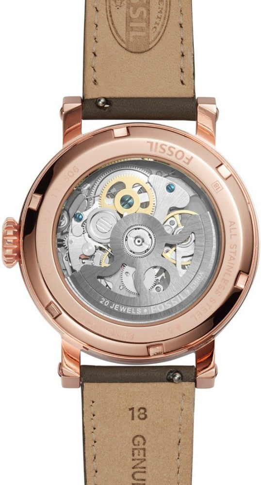 Fossil Boyfriend Automatic Skeleton Grey Dial Grey Leather Strap Watch for Women - ME3089 Watches Fossil   