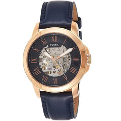 Fossil Grant Automatic Skeleton Navy Blue Dial Navy Blue Leather Strap Watch for Men - ME3102 Watches Fossil   