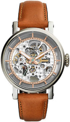 Fossil Boyfriend Automatic Skeleton Silver Dial Brown Leather Strap Watch for Women - ME3109 Watches Fossil   