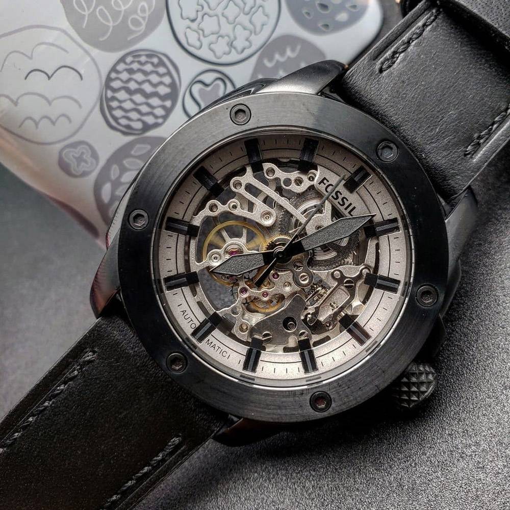 Fossil Modern Machine Automatic Skeleton Grey Dial Black Steel Strap Watch for Men - ME3134 Watches Fossil   