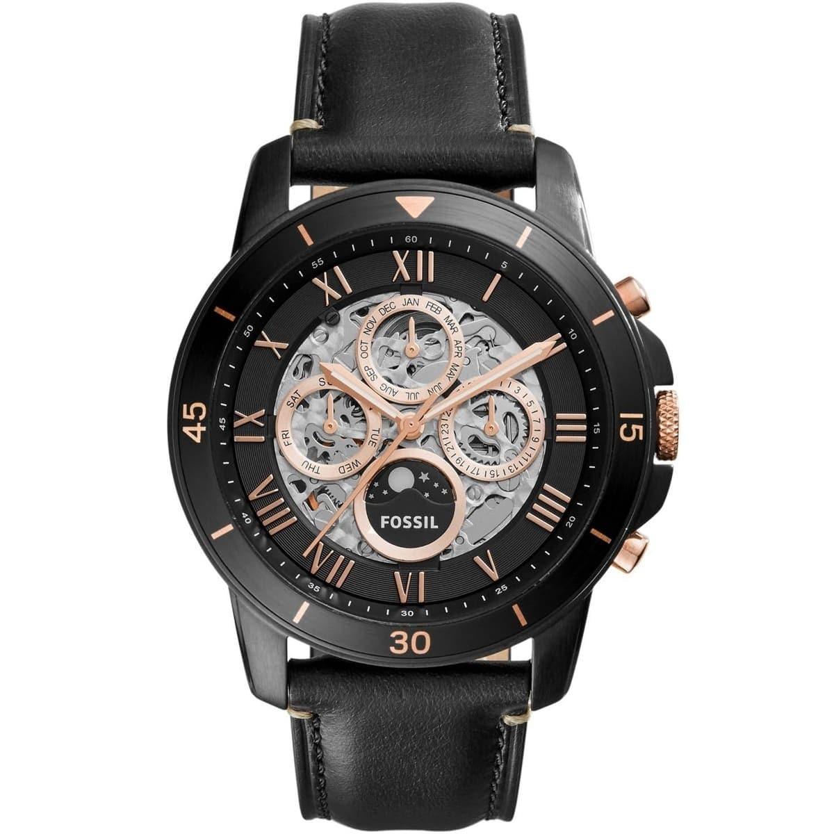 Fossil Grant Sport Automatic Skeleton Black Dial Black Leather Strap Watch for Men - ME3138 Watches Fossil   