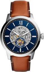 Fossil Townsman Automatic Skeleton Blue Dial Brown Leather Strap Watch for Men - ME3154 Watches Fossil   