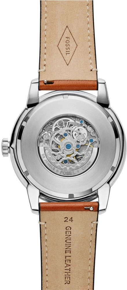 Fossil Townsman Automatic Skeleton Blue Dial Brown Leather Strap Watch for Men - ME3154 Watches Fossil   