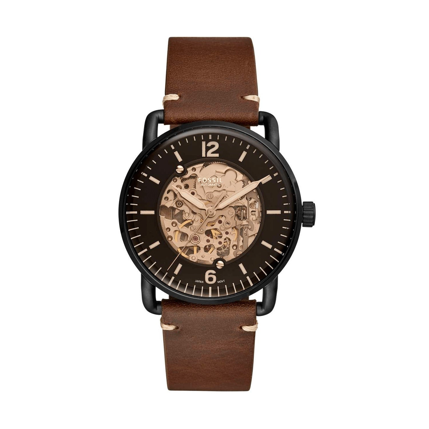 Fossil Commuter Automatic Black Dial Brown Leather Strap Watch for Men - ME3158 Watches Fossil   