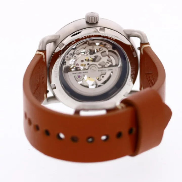 Fossil Commuter Automatic Skeleton Blue Dial Brown Leather Strap Watch for Men - ME3159 Watches Fossil   