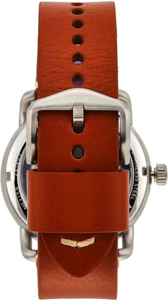 Fossil Commuter Automatic Skeleton Blue Dial Brown Leather Strap Watch for Men - ME3159 Watches Fossil   