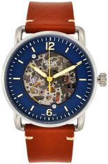 Fossil Commuter Automatic Skeleton Blue Dial Brown Leather Strap Watch for Men - ME3159 Watches Fossil   