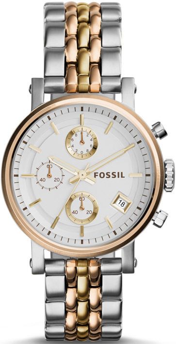 Fossil Boyfriend Chronograph White Dial Two Tone Steel Strap Watch for Women - ES3840 Watches Fossil   