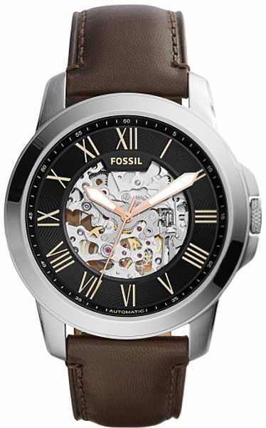 Fossil Grant Automatic Skeleton Black Dial Brown Leather Strap Watch for Men - ME3100 Watches Fossil   