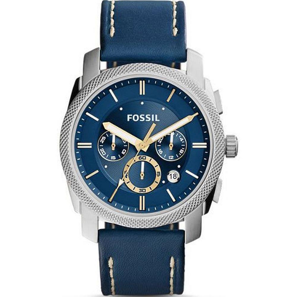 Fossil Machine Chronograph Blue Dial Blue Leather Strap Watch for Men - FS5262 Watches Fossil   