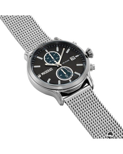 Maserati Epoca 42mm Black Dial Steel Silver Mesh Bracelet Watch For Men - R8873618003 Watches Maserati   