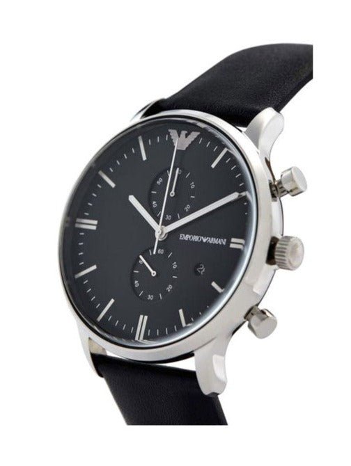 Emporio Armani Gianni Chronograph Black Dial Black Leather Strap Watch For Men - AR0397 Watches Emporio Armani   